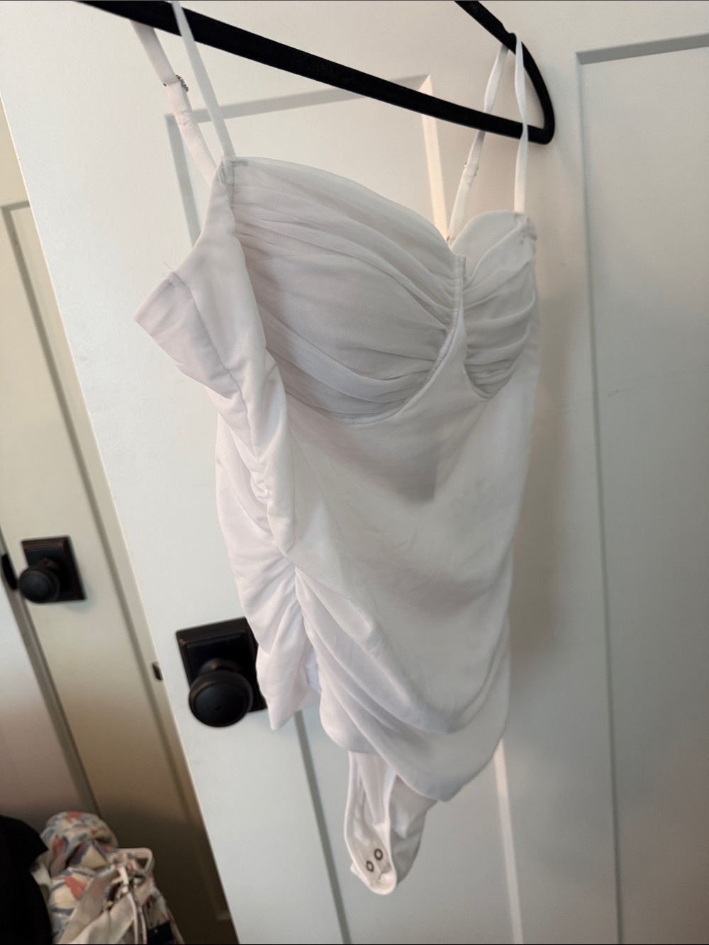 NWT Abercrombie & Fitch White Ruched Bustier Bodysuit with Adjustable Straps - Picture 7 of 9